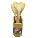 Kit De Utensílios Em Bambu Com Suporte  4Peças
