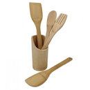 Kit De Utensílios Em Bambu Com Suporte  4Peças
