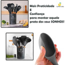 Kit 12 peças de Utensílios Para Cozinha em Silicone e Bambu