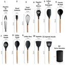 Kit 12 peças de Utensílios Para Cozinha em Silicone e Bambu