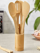 Kit De Utensílios Em Bambu Com Suporte  4Peças