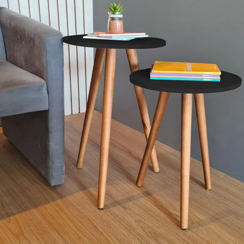 Kit com 2 Mesas Laterais Redondas - Canto de Sofá
