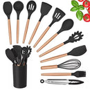 Kit 12 peças de Utensílios Para Cozinha em Silicone e Bambu